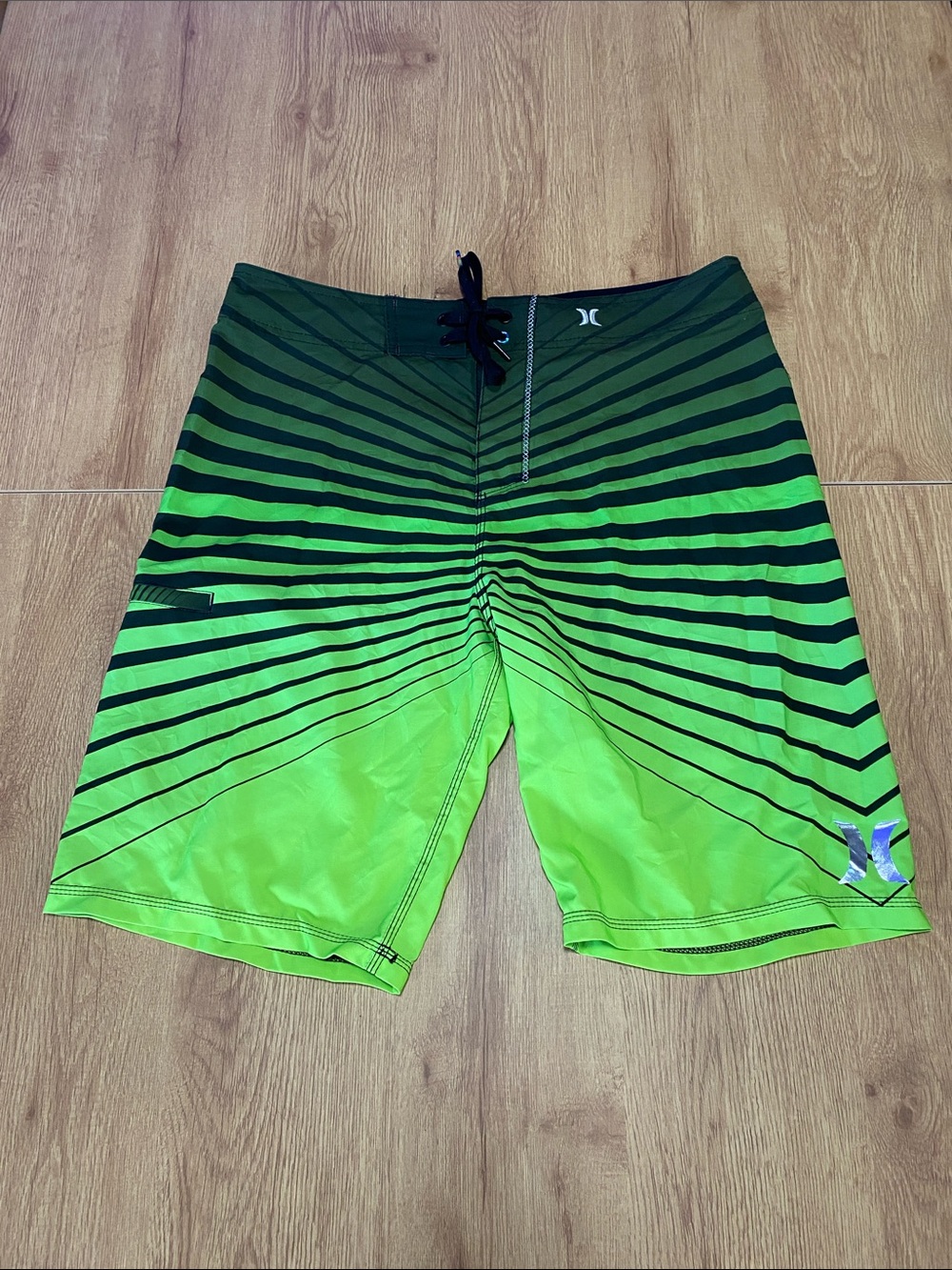 Hurley Men’s Lime and Black Gradient Stripe Boardshorts